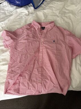 Ralph Ted Pink and White Striped Short-Sleeve Button-Down Shirt